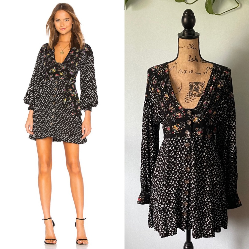 Free People Wonderland Mini Dress in Black
Sz Medium Floral Button Front Dress